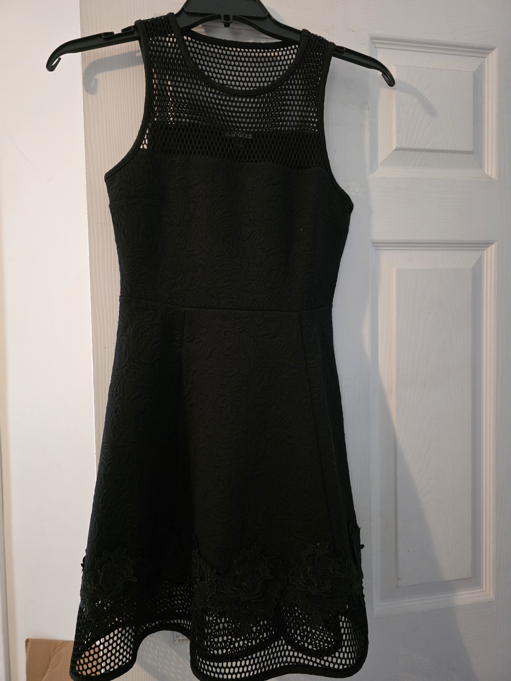 Express Black Mesh Yoke Fit-&-Flare Mini Dress